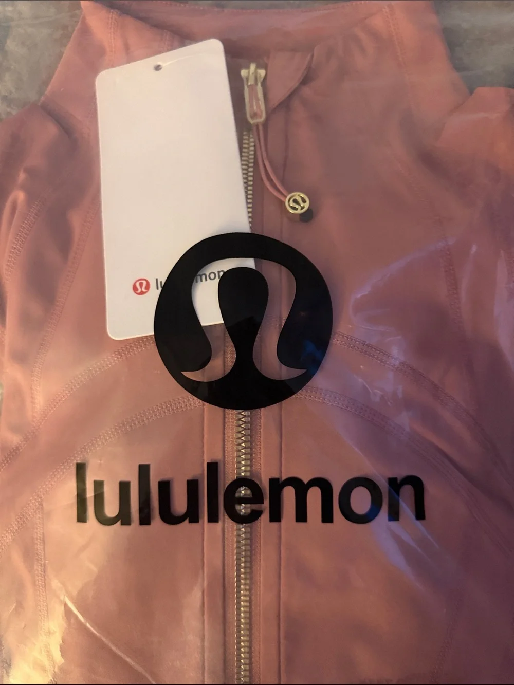 lululemon athletica rose-mauve zip jacket with gold hardware